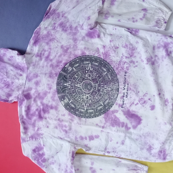 Puerto Vallarta Mexico Aztec Tie-dye Zip-Up Jacket - Picture 1 of 8
